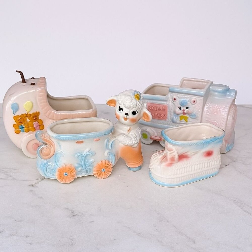 Vintage Baby Nursery Ceramic Planters, Napco, My-Neil, Rubens Originals, Pastel
